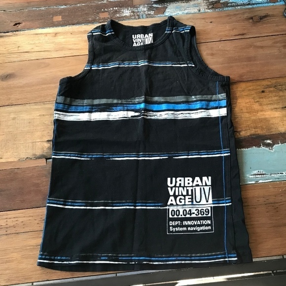 Urban Vintage Boy’s Tank top Stripes Y2K Black/White/Blue Size L - Picture 1 of 2